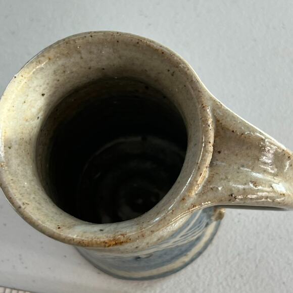 Studio Art Pottery Mug 4.5" Stoneware Blue & Tan Striped Speckled Wave - Picture 4 of 8